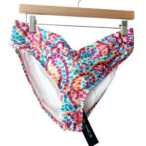 La Blanca Multicolor Geometric Ruched Back Cheeky Hipster Bikini Bottom 14